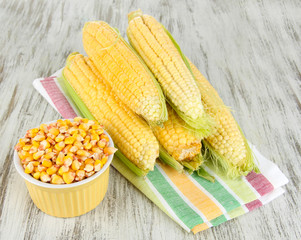 Fresh corn vegetable on wooden table