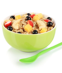 Oatmeal with fruits isolated on white