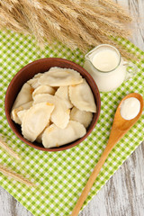 Tasty dumplings with fried onion
