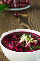 Cold vegetable soup with beetroot and  cucumber