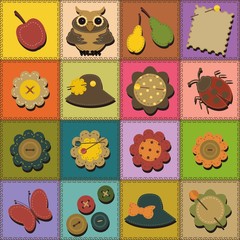 patchwork background with different objects