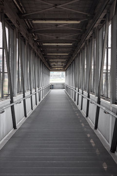 Empty steel covered bridge