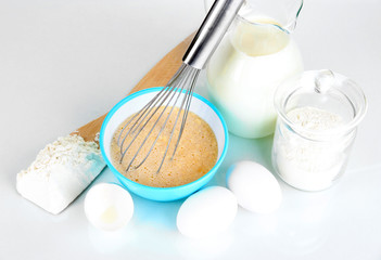 Ingredients for dough isolated on white