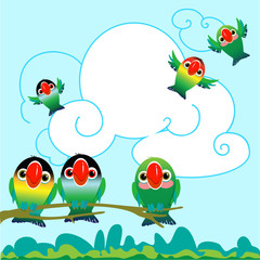 Obraz premium иллюстрация с веселыми попугаями неразлучниками