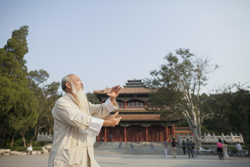 Senior Man Practicing Tai Ji