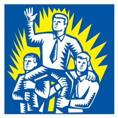 Businessman Leader Prop Up Shoulders Woodcut