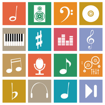abstract music icons on squares with different color
