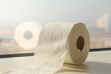 toilet paper roll reflection closeup