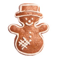 Gingerbread snowman on white background.