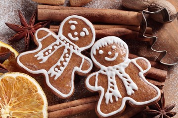 Christmas gingerbread man and spices.