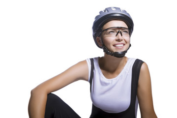 isolated image of a smiling caucasian female cycling athlete