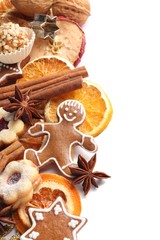 Dry orange and apple slices, spices and Christmas cookies