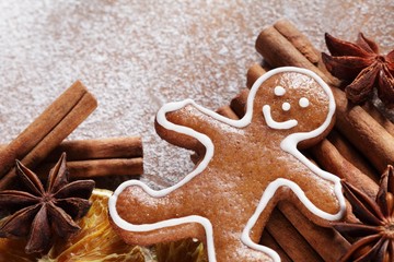 Christmas gingerbread man and spices.