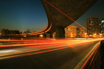 Large cities highway viaduct light trails night scene