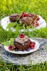 Chocolate cake with raspberries