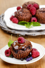 Fototapeta na wymiar Chocolate cake with raspberries