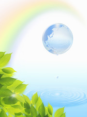 地球エコ　新緑と虹のかかる水辺の地球