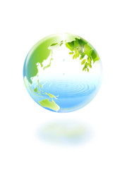 地球エコイメージ　水面と新緑を映す地球