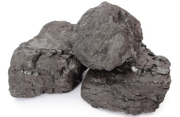 Coal lumps on white background