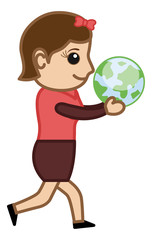 Girl Holding an Earth - Vector Illustration