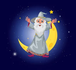 Papier Peint photo autocollant Fées et elfes Un sorcier flottant près de la lune