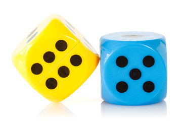 Yellow and blue game  dices