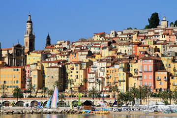 Panoramic View of Menton on the french Riviera, France