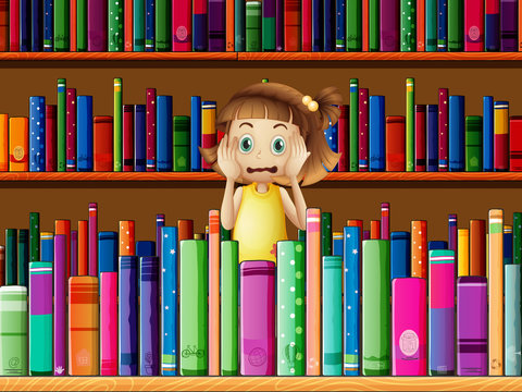 A scared little girl in the library
