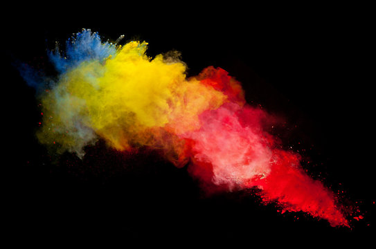 Colored powder isolated on black background