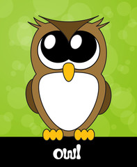 Very cute cartoon owl with big eyes, vector