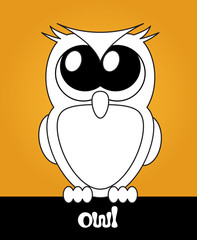 Very cute cartoon owl with big eyes, vector