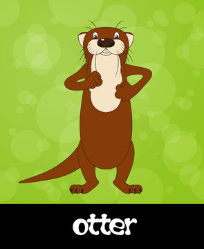 Funny cartoon walking river otter, vector illustration