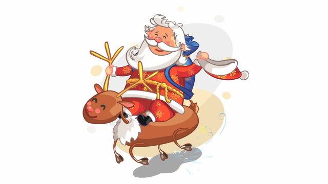 Santa riding on reindeer Rudolph - Christmas animation
