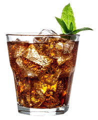 Glass of cola with ice isolated on white