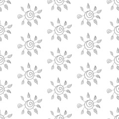 Seamless flower background. Black and white.
