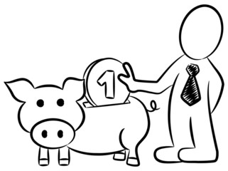 Geschäftsmann füttert sein Sparschwein