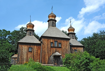 Antique wooden church at Pirogovo,  Kiev, Ukraine