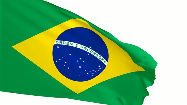 Brasilianische Flagge im Wind - Weißer Hintergrund