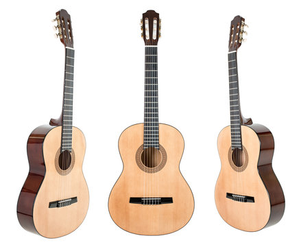 Six-string guitar isolated on white with clipping path included