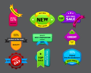 different ribbon labels on gray background