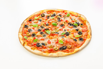 Beautiful multi colored and crispy olive pizza