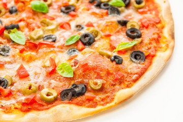 Beautiful multi colored and crispy olive pizza