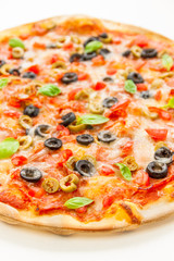 Beautiful multi colored and crispy olive pizza
