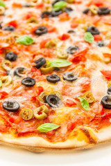 Beautiful multi colored and crispy olive pizza