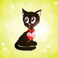 black kitty with red glossy heart