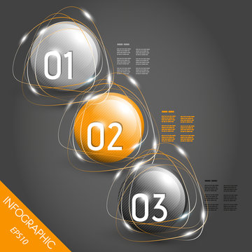 three orange shiny striped infographic gloge with numbers