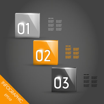 three shiny orange striped infographic squares with numbers