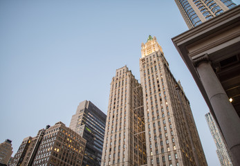 Fototapeta premium New York. Wonderful night view of Lower Manhattan Skyscrapers an