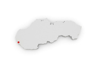 Fototapeta premium Three-dimensional map of Slovakia.