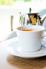 hot coffee on table